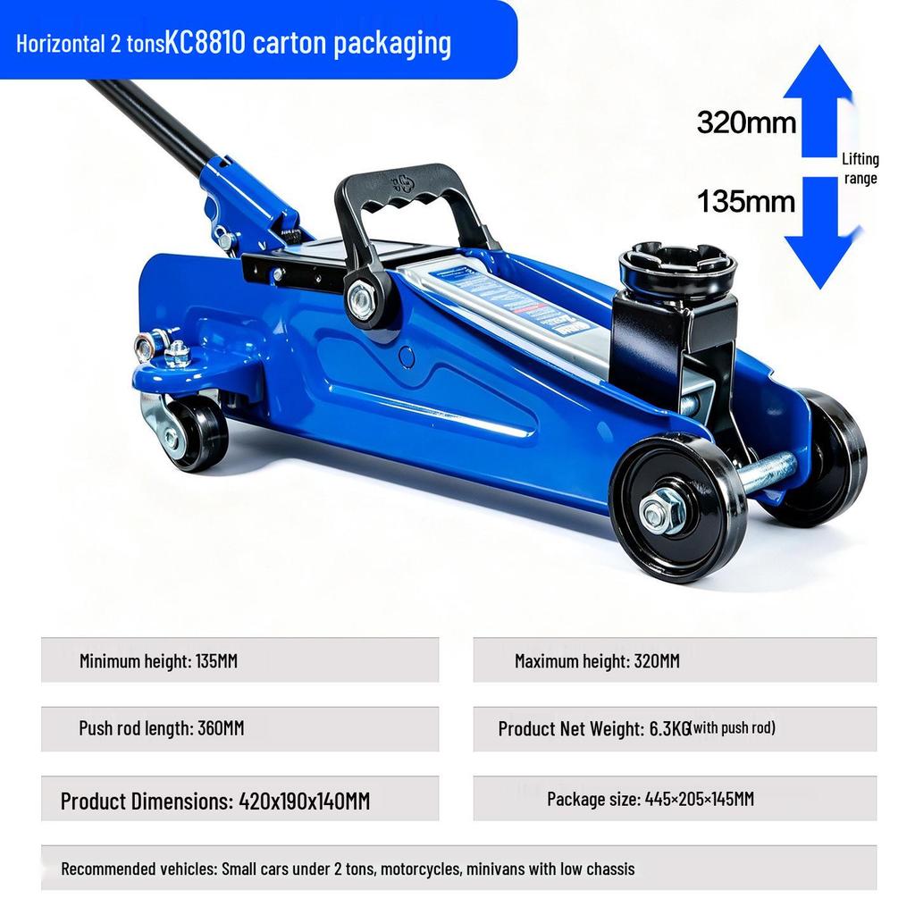 2-Ton Horizontal Hydraulic Car Jack for SUVs – 3T Tire Change Tool