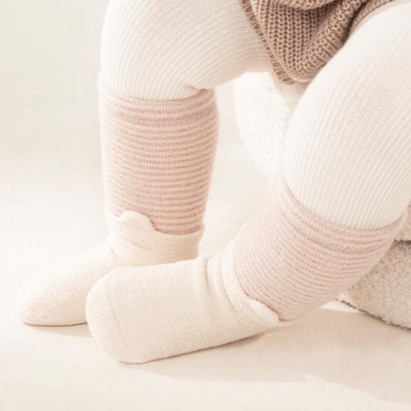 Baby Socks Pure Cotton Warm Stripe Non-Slip Middle Tube Contrast Color Newborn Boys Girls Baby Autumn Winter Floor Socks