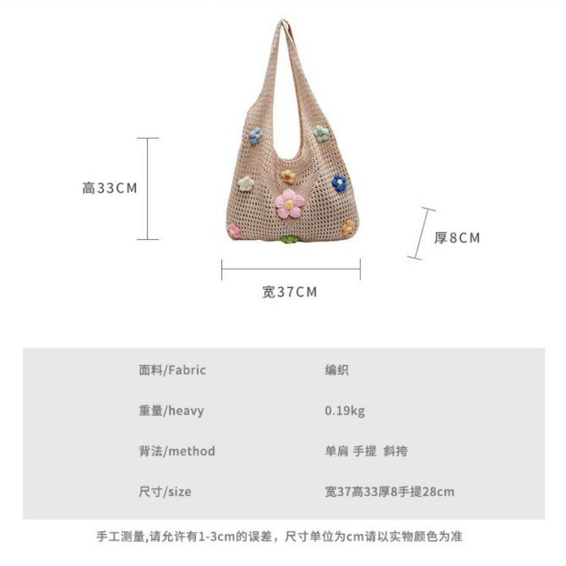 Lättvindig påse dam ny trendig mode stickad axelväska stor kapacitet tygväska strandsemesterväska