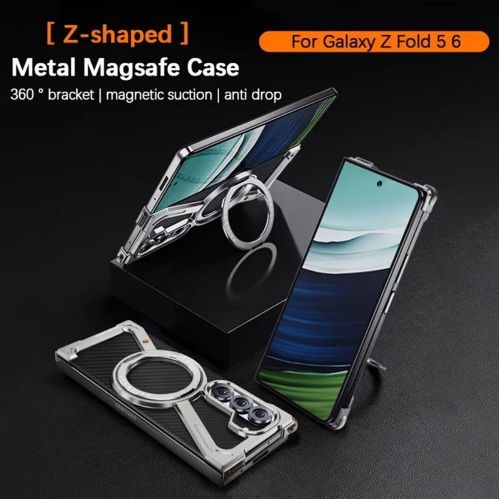 Aluminum Alloy Frame 360°Magnetic Holder Magsafe Phone Case for Samsung Galaxy Z Fold 7 6 5 Metal Frameless Bumper Protect Cover