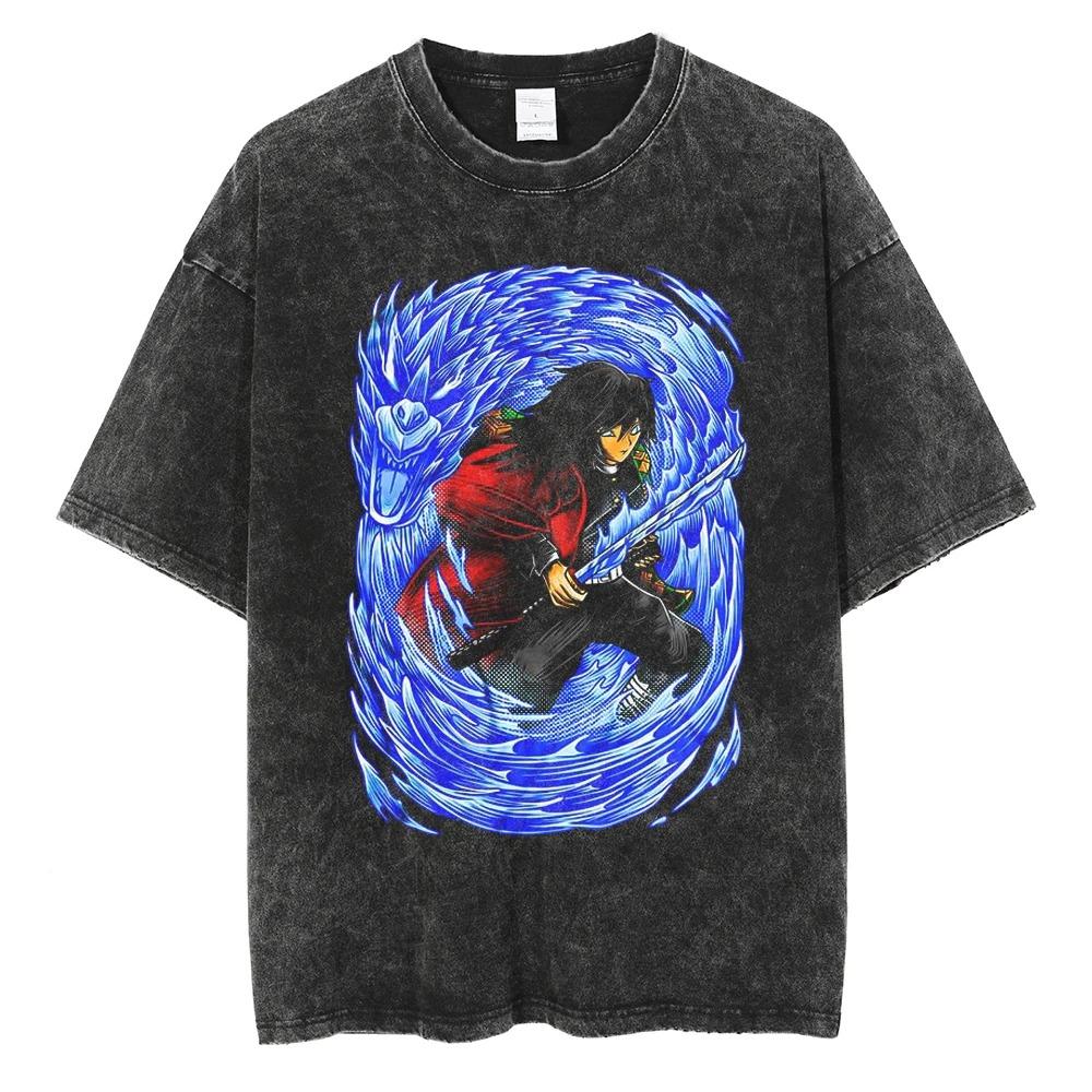 

Demon Slayer Tsugikuni Yoriichi Vintage Washed Oversized T-Shirt | Unisex Streetwear Top XXXL різнокольоровий