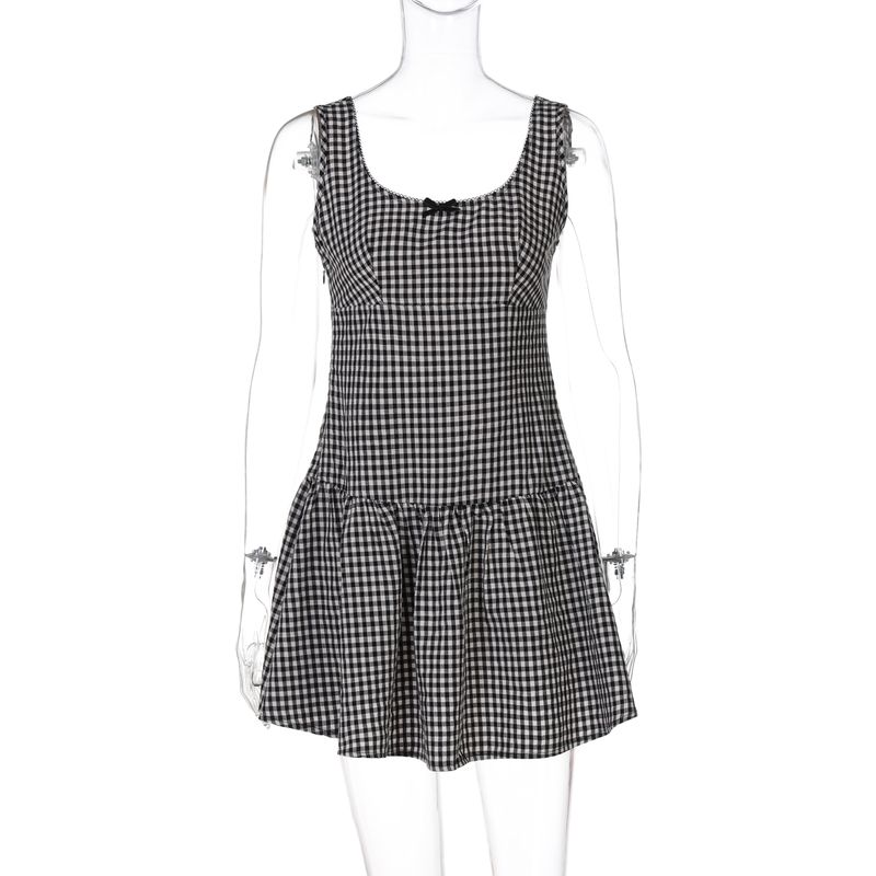 

Gusty Japanese and Korean Style Sexy Preppy Style Gingham Sleeveless Vest Dress A- line Short Skirt Sweet and Spicy Chic Girl Dress Black S