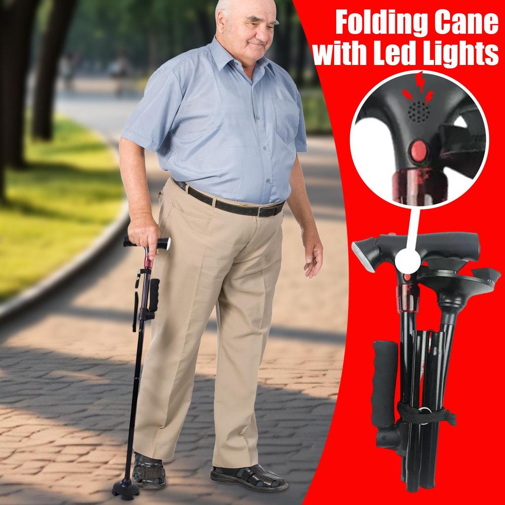 Telescopic Folding Cane Elder Cane with LED light anti-slip smart Walking Trusty Sticks Elder Crutches For Mothers Elder Fathers