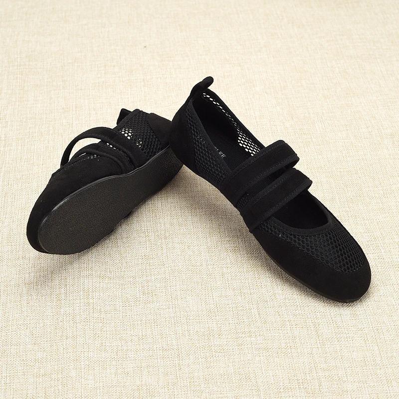 Fashion Bla Ballet Flat Oes Women's Soft Bot Me Round Toe Double Strap Mary Janes Hollow Out Faionable Summer Flats