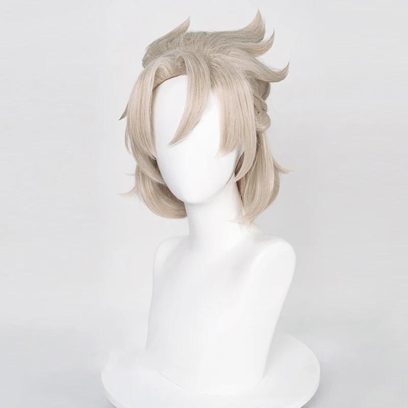 Genshin Impact Albedo Cosplay Wig Cosplay 35cm Short Linen Heat Resistant Synthetic Hair Halloween Anime Cosplay Wigs + Wig Cap