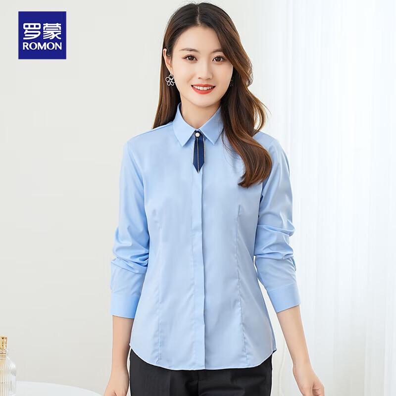 ROMON Women's Slim-Fit Bamboo Fiber Long-Sleeve Business Shirt