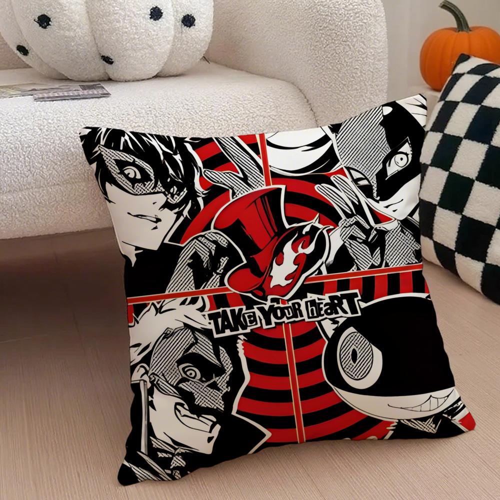 Klassische Anime Persona 5 Kissenbezug Sofakissenbezug Versteckter Knopf Strapazierfähiges Polyester Stuhlkissen