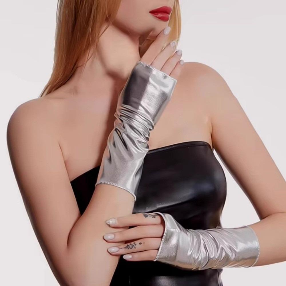 1 Paar Fingerlose Handschuhe mit Hochglanzfinish Punk-Stil Performance-Handschuhe Halloween-Verkleidung