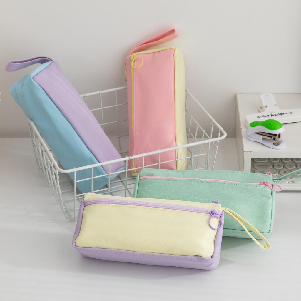 Korean style simple aesthetic pencil case for kids boys and girls large capacity stationery organizer with zipper design for school