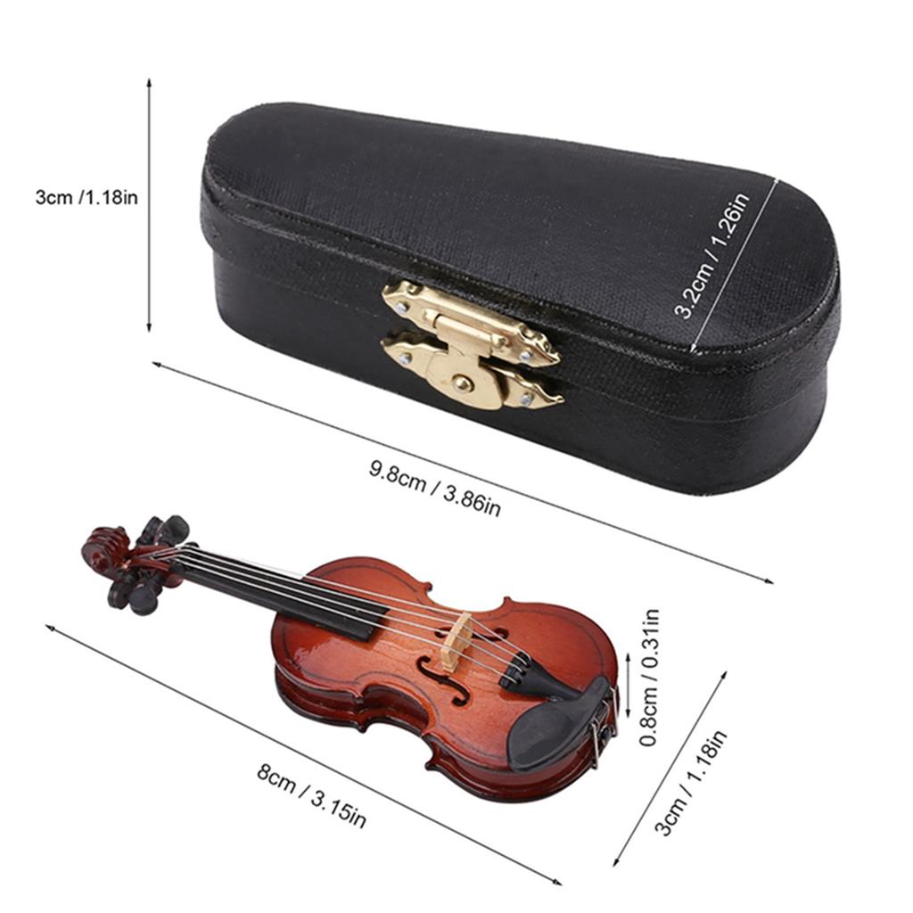 Mini Musical Instrument Model Miniature Violin Model with Stand Case Dollhouse Accessories Mini Musical Instrument Decor Gift