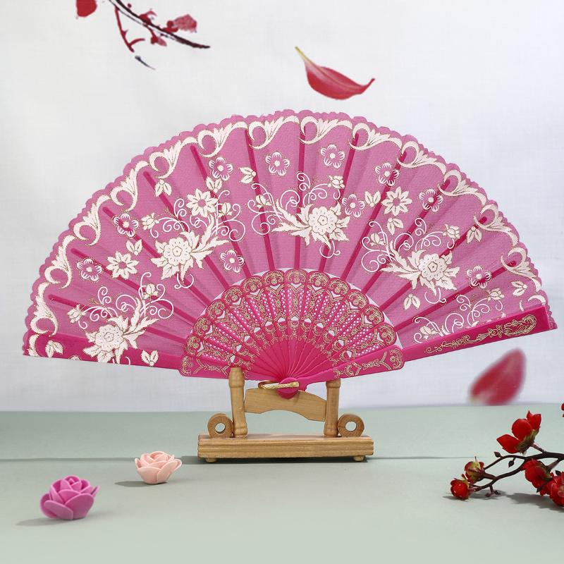Vintage Folding Fan Chinese Style Dance Performance Hand Fans Gold Powder Plastic Fan Art Craft Gift Home Decor
