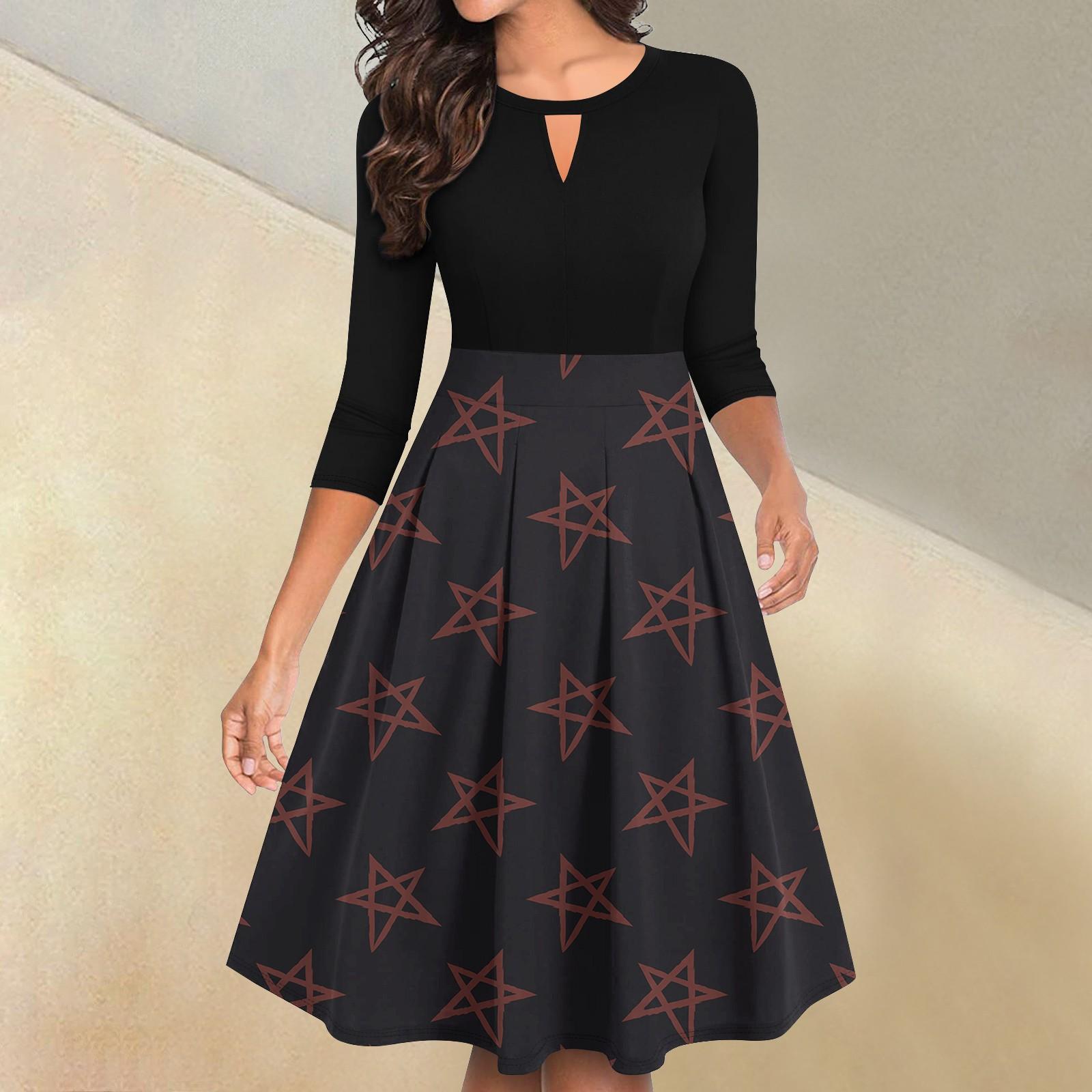 

Женские винтажные рождественские принты с рукавами 3/4, расклешенные, А-силуэта, свободные, повседневные платья для вечеринок XL арбуз красный