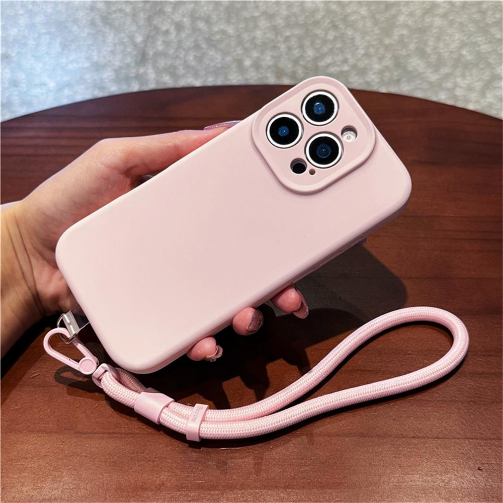 For iPhone 13 Pro Case Precise Cutouts Liquid Silicone+PC Phone Cover with Wrist Strap