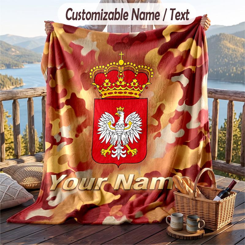 Flannel Blanket Poland Football Print Custom Name Text Soft Throw for Sofa Bed