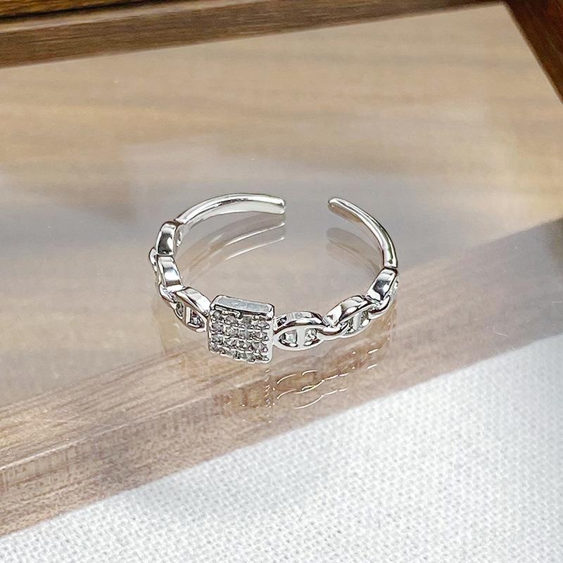 Day Cold Wind Zircon Light Luxury High Sense Open Ring Exquisite Geometric Personality Niche Ring Woman