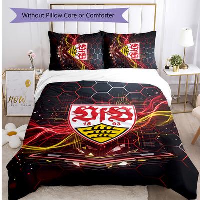 VfB Stuttgart Football Printed 3 Pieces Bedding Set, Comfortable Skin Friendly Bedroom Duvet Cover Set
