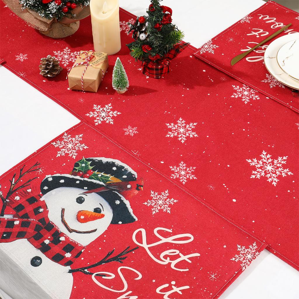 Christmas Table Runner and Placemat Set Merry Christmas Decoration for Home 2024 Xmas Ornaments Navidad Natal New Year Gift 2025