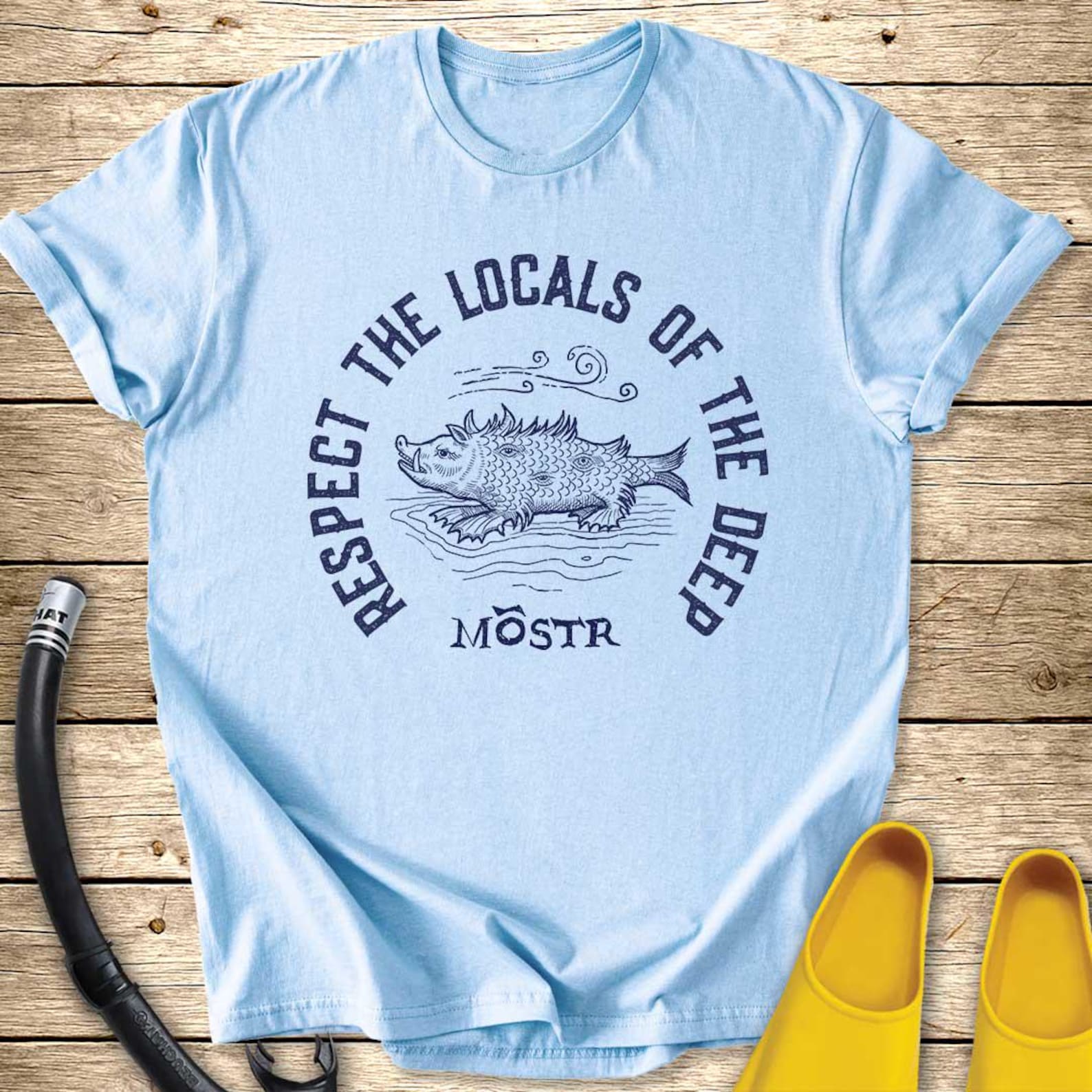 Respect the Locals of the Deep Medieval Sea Monster T-Shirt | Kraken Illustration, Ocean T-shirt M