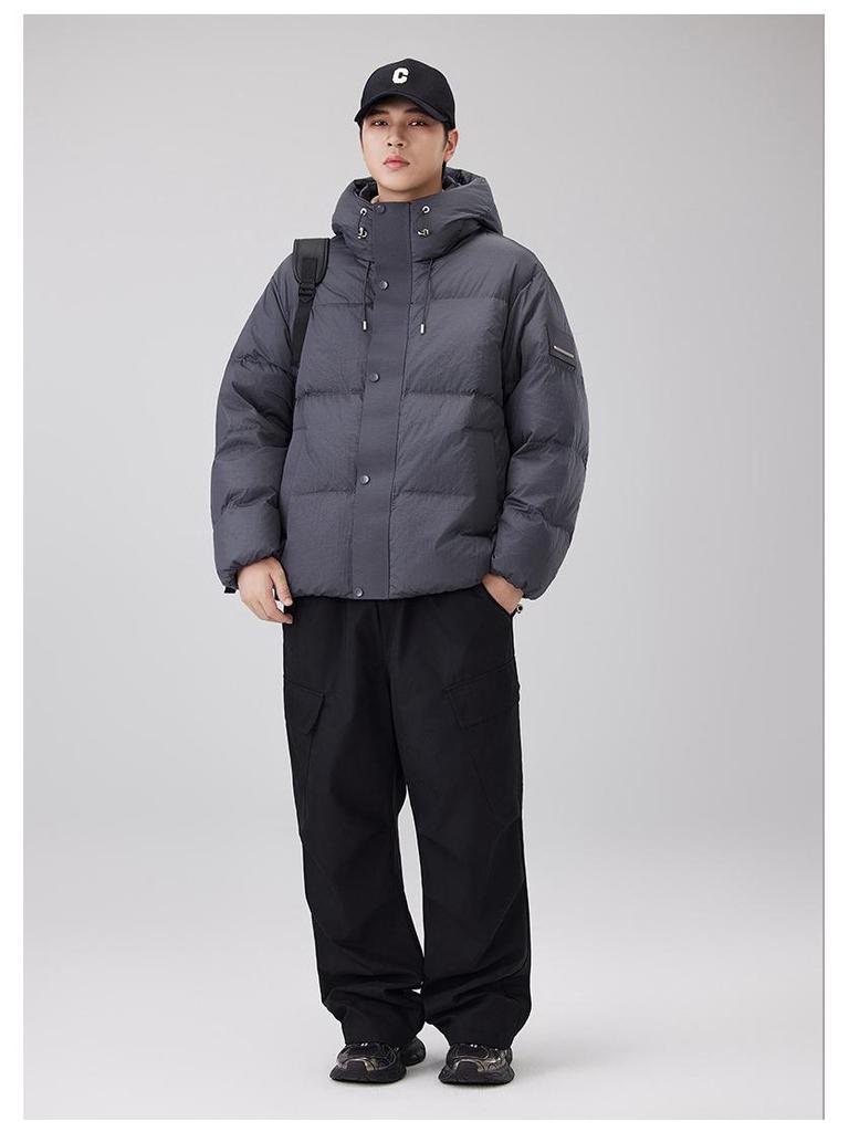 Men's 2025 Fashion Trend Black Hooded Down Jacket - 90% Down, Thick & Warm