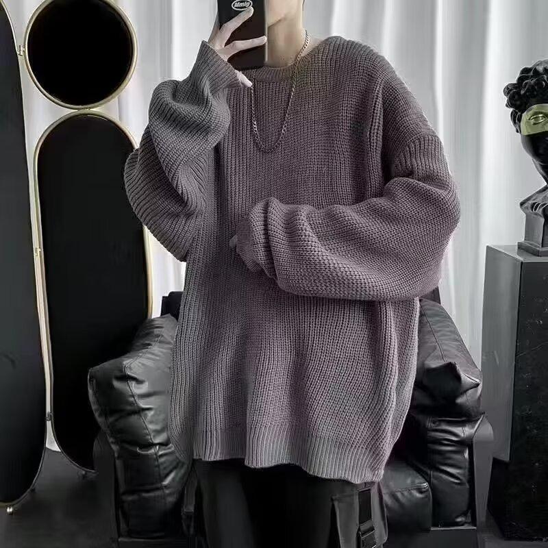 

Solid Round Neck Unisex Knit Shirt - Trendy, Comfortable, Long Sleeve, Versatile Design M темно-сірий