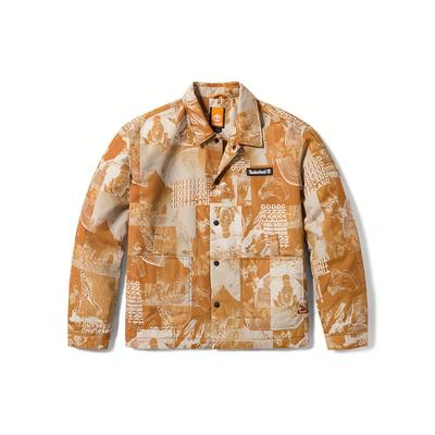 Timberland Letter Pattern All Over Print Water Resistant Polo Long Sleeve Cotton Jacket Unisex Jackets Wheat A6B3T-DP1