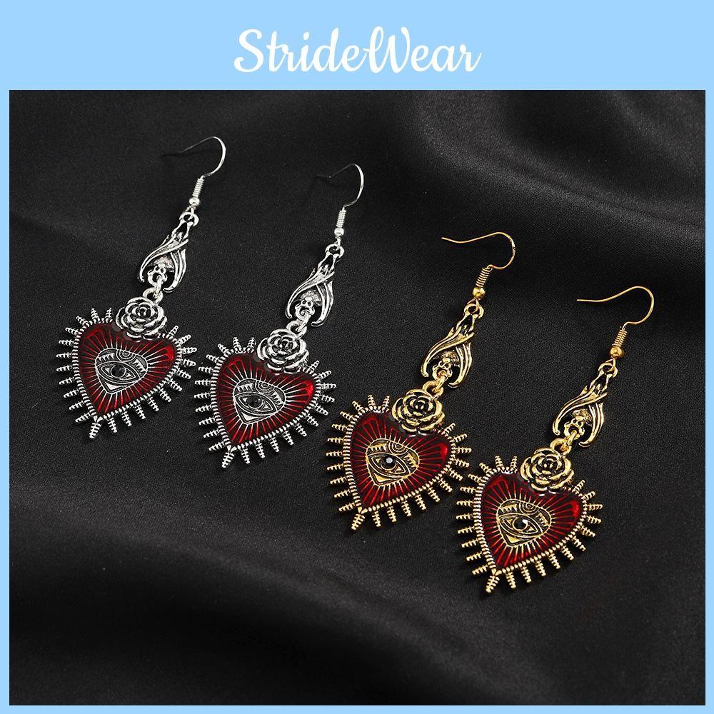 Gothic Retro Heart Earrings With Bloodshot Eye And Bat Motif For Punk Enthusiasts Fashion