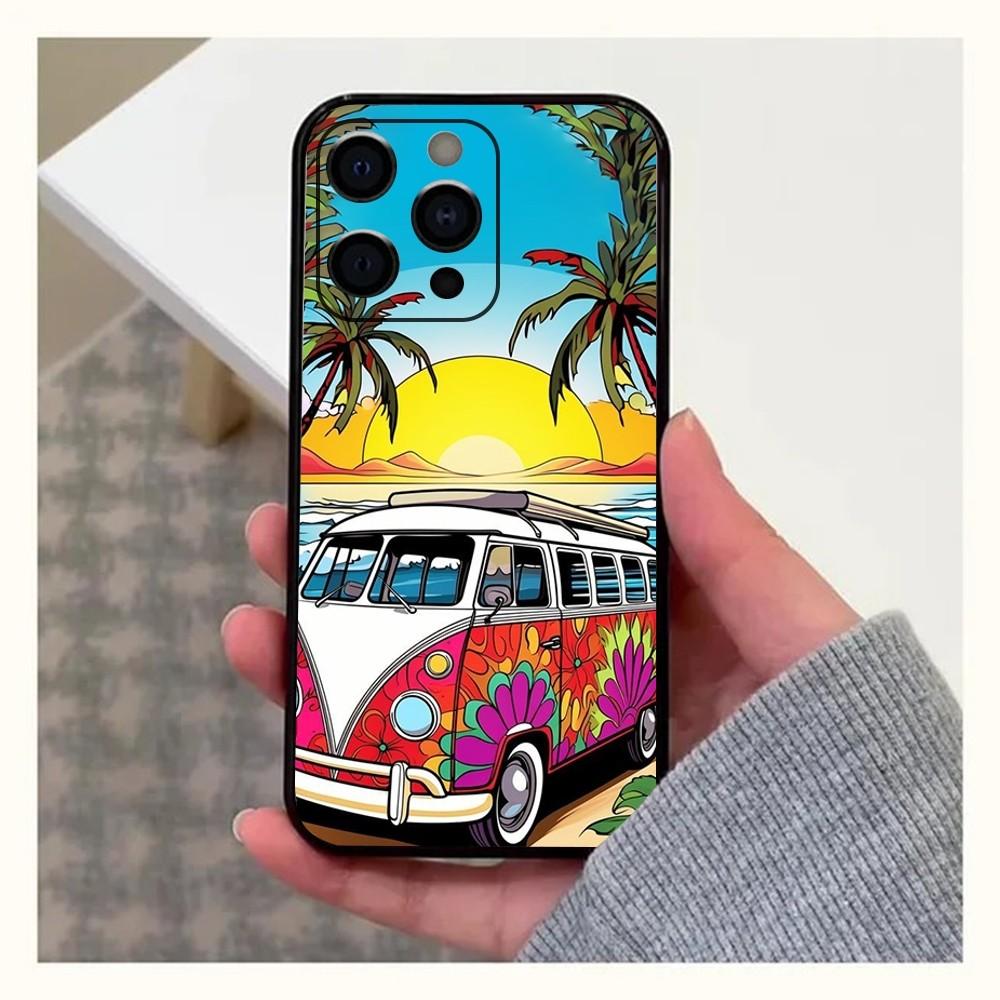Combi Van Surf Phone Case For Apple iPhone 15,14,13,12,11,Pro,X,XS,Max,XR,Plus,Mini Soft  black shell