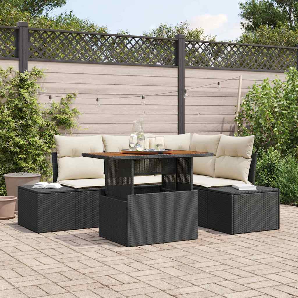 Garden Sofa Set with Storage 5 pcs Black Poly Rattan