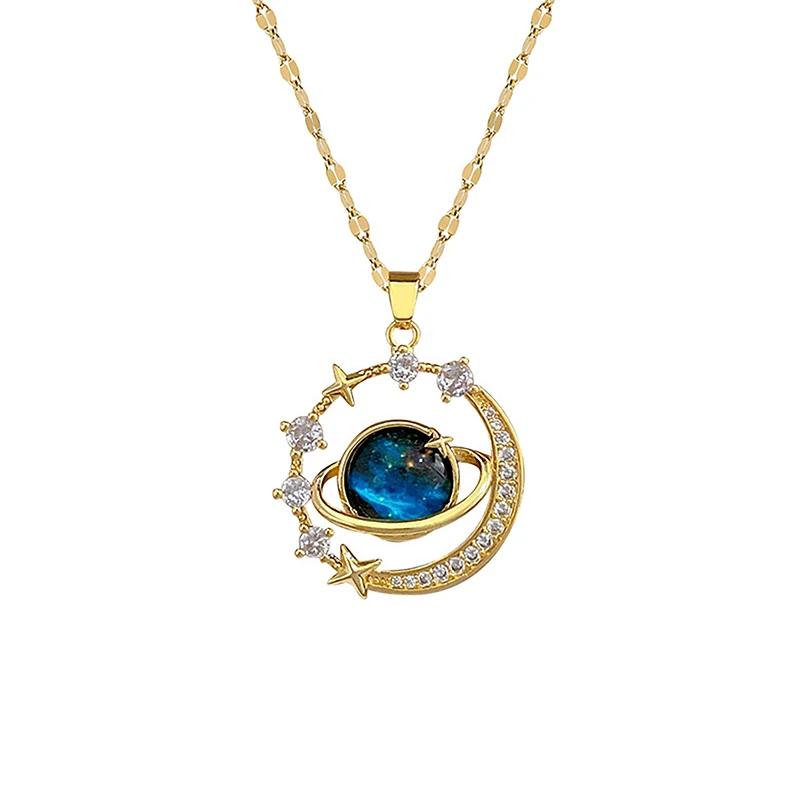 Exquisite Sternenhimmel Planetenlicht Luxuriöses Temperament Halskette Stern Mond Vielseitige Schlüsselbein Kette Damen Weihnachts Schmuck Geschenk