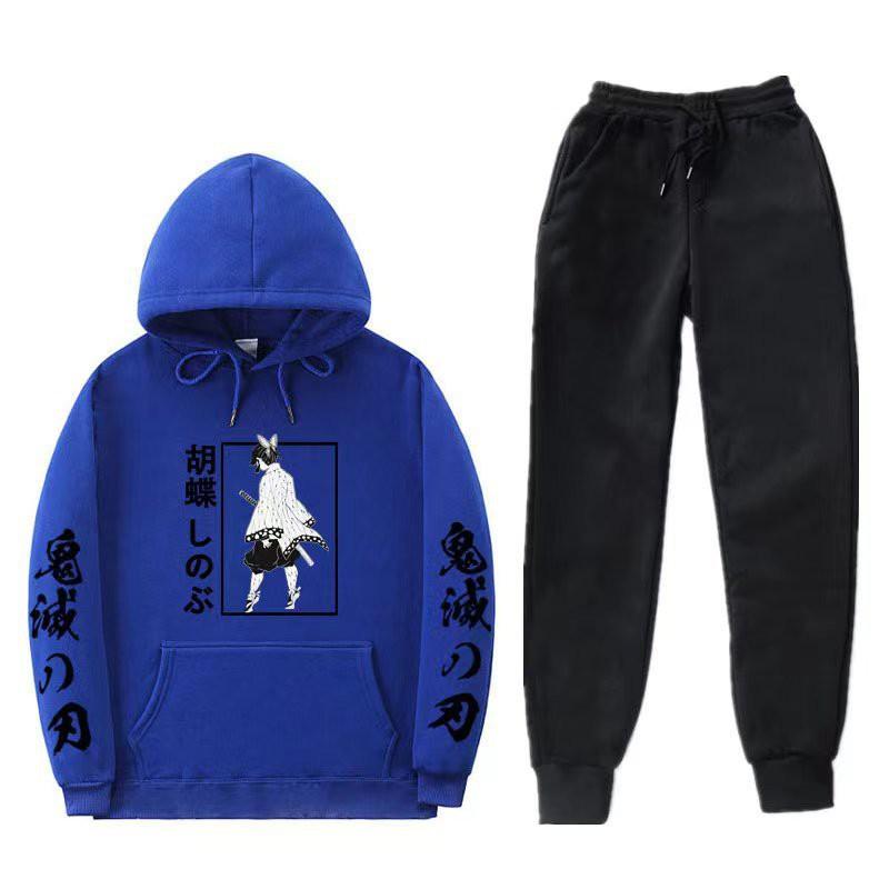 Unisex Anime-Inspired Hooded Sweatshirt Set Winter Thick Cotton Blend Tracksuit Teens Adults