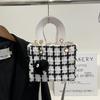 Wool Blend Girl Shoulder Bag With Plaid Pattern For Casual Daily Use