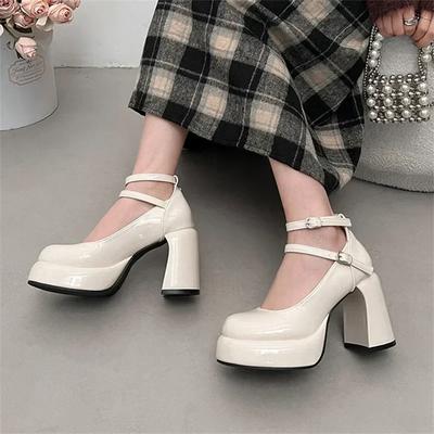 Fashion Women's Platform Chunky Heels High Heels Spring New Fashion Vintage Mary Janes Shoes Classic Double Buckle Wedding Dress Shoes