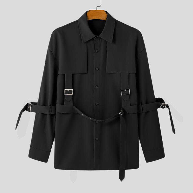 

INCERUN Men Lapel Neck Long Sleeve Front Cross Buttons Shirts Patchwork Oversized Tops XL чорний