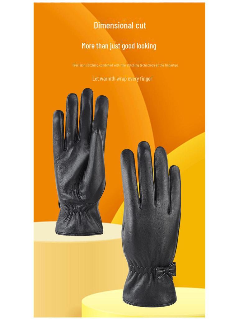 Women's Sheepskin Touch Screen Leather Gloves with Velvet – Perfect Gift
