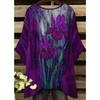 Blue iris women's large-size short-sleeved T-shirt, irregular hem design, casual and comfortable