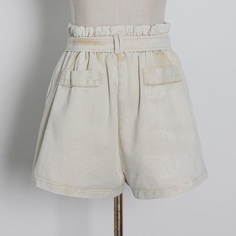 2025 Fashion Casual Distressed Denim Jacket & High Waist Lace-Up Shorts Two-Piece Suit