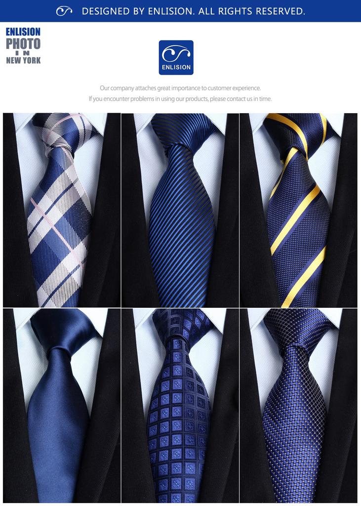 [Enlision] Business Tie Set of 6, Formal Tie Set with Pocket Square, Blue Tie, Brand Name Gift for Men, T6-01