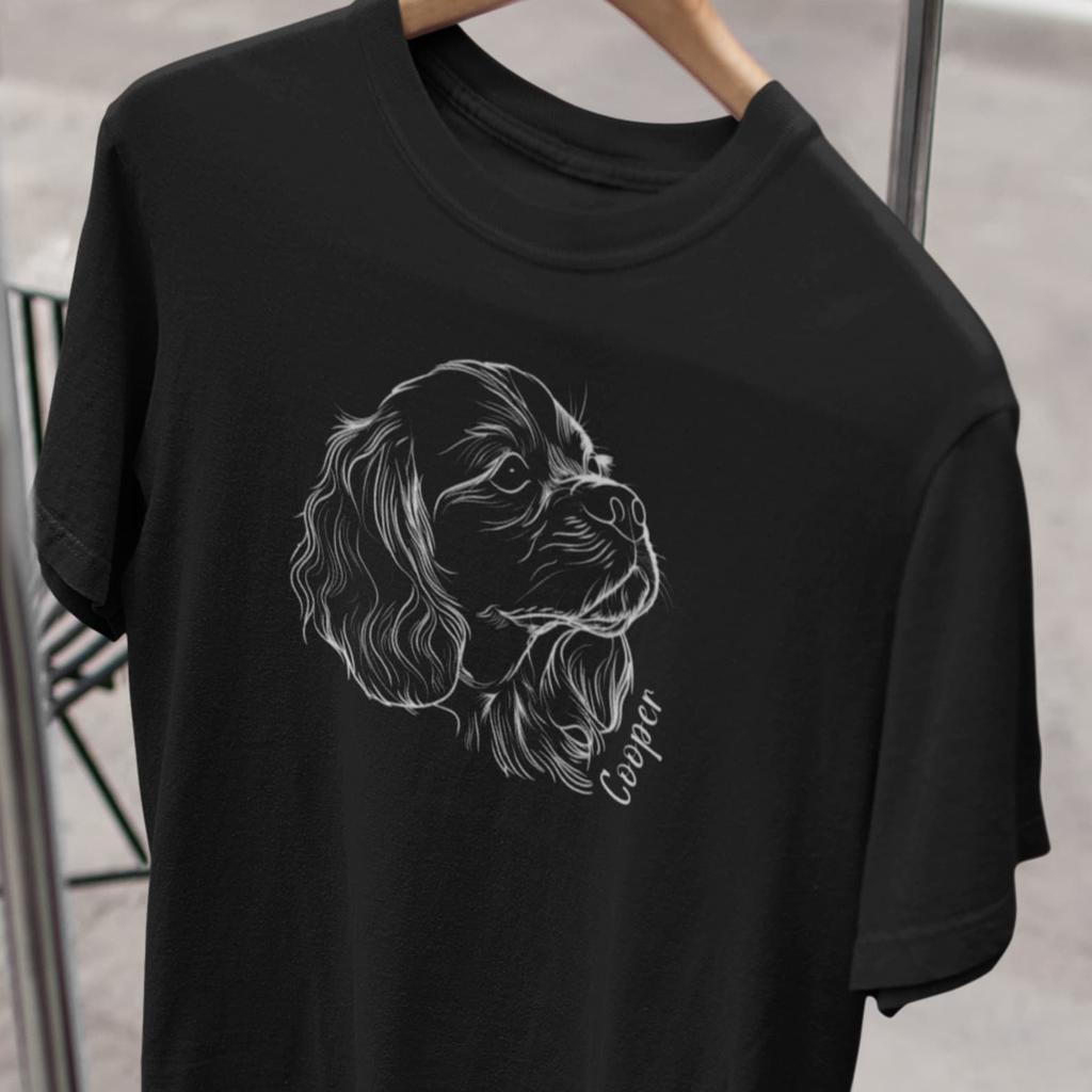 Personalized King Charles Spaniel T-Shirt: Custom Dog Line Art