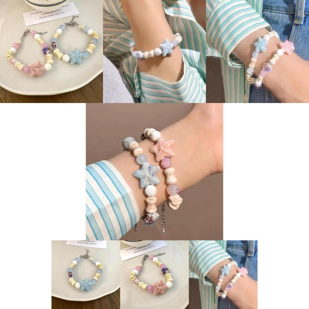 Ceramic Pink Charming Starfish And Shell Beaded Bracelet For Couples And Friends 2024 Trend Summer