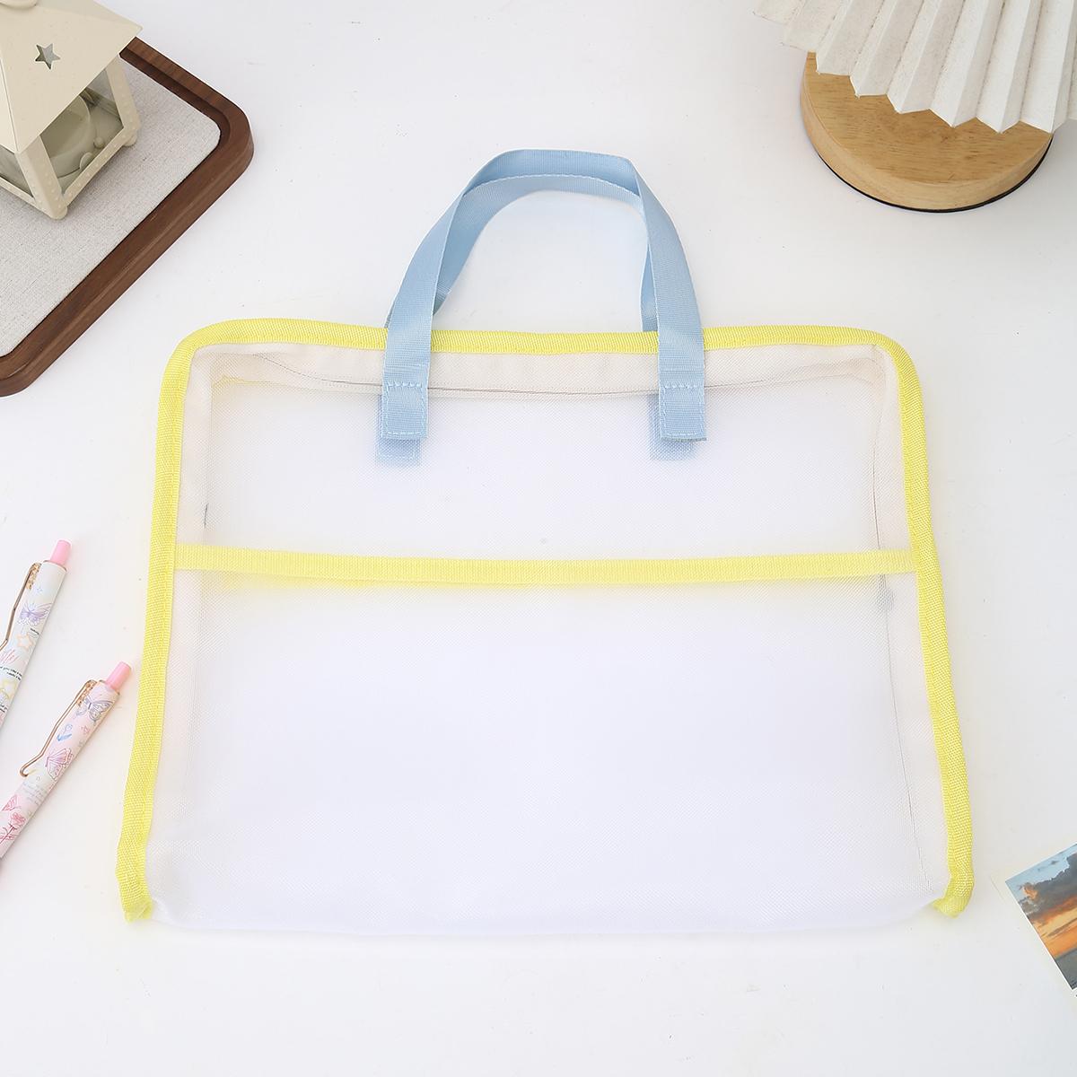 Handheld A4 Transparent Mesh Zipper Document Storage Bag Foldable Portable Tutoring Bag for Study Office Use School Supplies жёлтый 1970₽