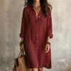 Women's Casual Long Sleeve Button Down Shirt Dress with Lapel Collar Color Loose Fit