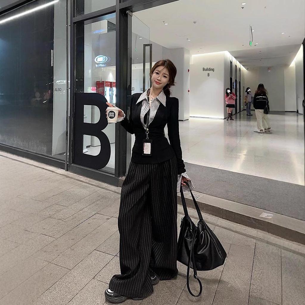 Women's Striped Patchwork Long Sleeve Slim Fit T-Shirt with Color Block Design