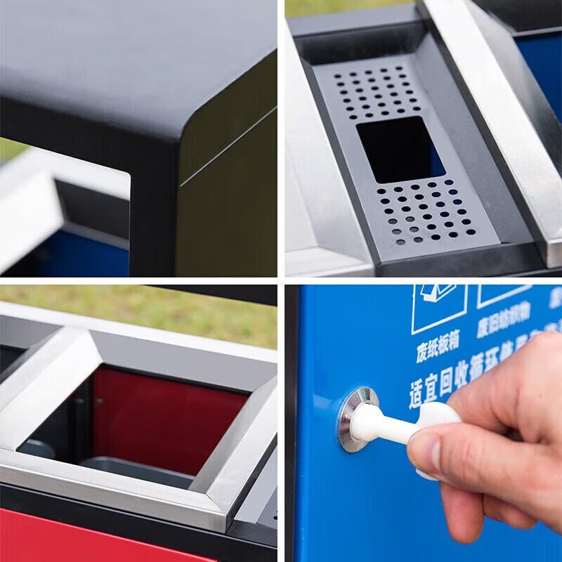 Stainless Steel Four-Compartment Outdoor Recycling Bin