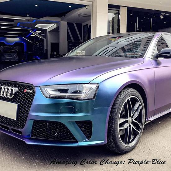 Chameleon Vinyl Wrap Matte Metallic Vehicle Film Purple to Blue Stretchable Air