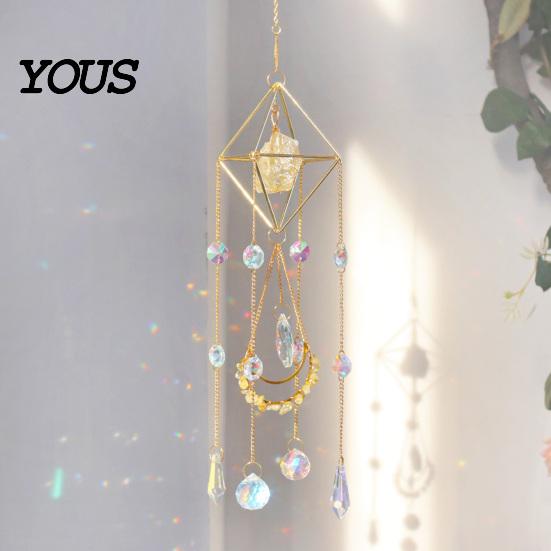 Wind Chime Faux Crystal Suncatcher for Window, Natural Stone Rainbow Maker with Prism Home Decoration Pendant Indoor Outdoor, Home, Garden,