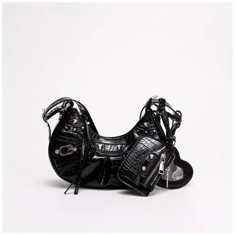 New Punk Chic Biker Underarm Bag - Rivet Tassel Multiway Pleated Shoulder Crossbody with Y2K Edge for Nightclub & Street