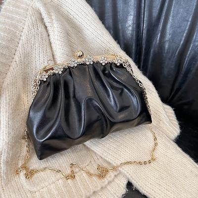 Stylish and Simple Symphony Soft Leather Portable Clip Shell Bag Casual Women's Bag Versatile Temperament Medium Shoulder Messenger Bag