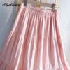 Japanese Mori Girl Pink Midi A-Line Skirt Elastic Waist Floral Embroidery Jacquard Cotton Skirt Sweet Elegant Feminine Ladies' Skirt
