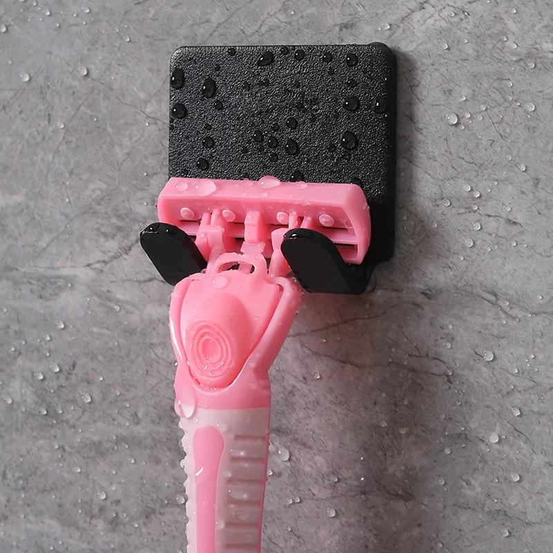 Adhesive Razor Holder Wall Mounted Bathroom For Shower Hook Rack Gillette Shaver Shaving Holder Black Plastic Hook