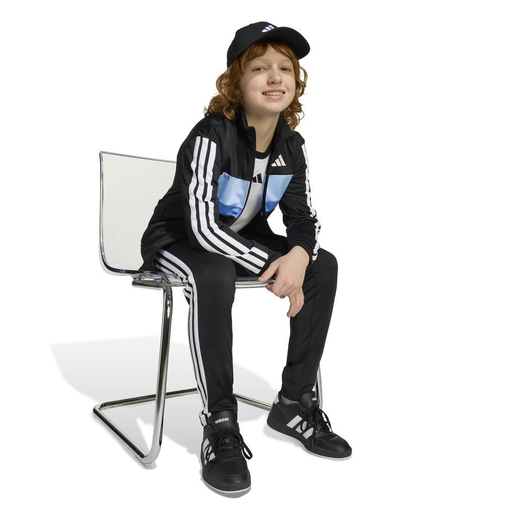 Adidas Tiberio Trainingsanzug Set Kinder (KQG66) - Oberteil Schwarz/Leuchtblau/Blau Fusion/Weiß, Unterteil Schwarz/Weiß (KB7327)